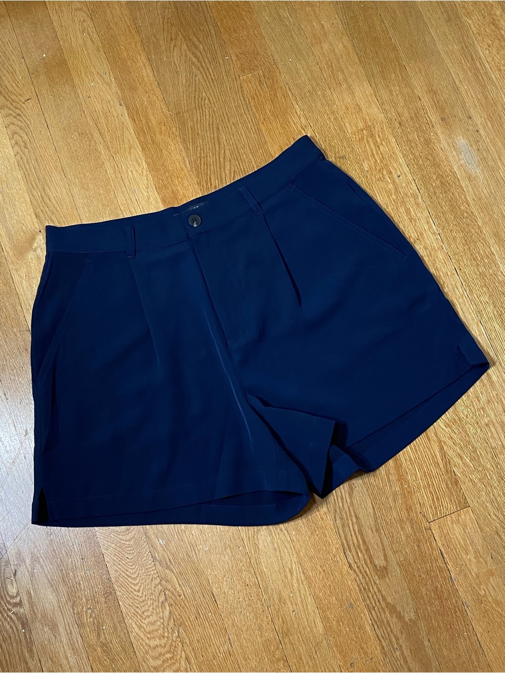 Brass Dark Navy Blue High-Waisted Pleated Tailored Shorts 12